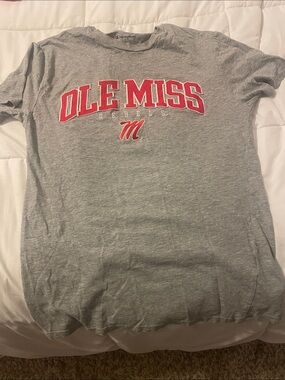 Champion Gray Tee with Red "OLE MISS" Chest Logo